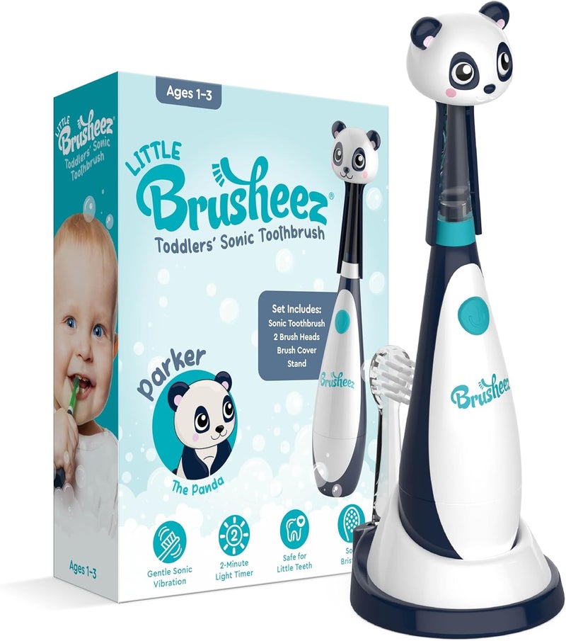 Brusheez Little Toddlers’ Sonic Toothbrush - Safe & Gentle Toothbrush for Ages 1-3 with Built-in, Light-Up 2-Minute Timer, Extra Brush Head, & Storage Base for First-Time Brushers (Parker The Panda) - Image 1